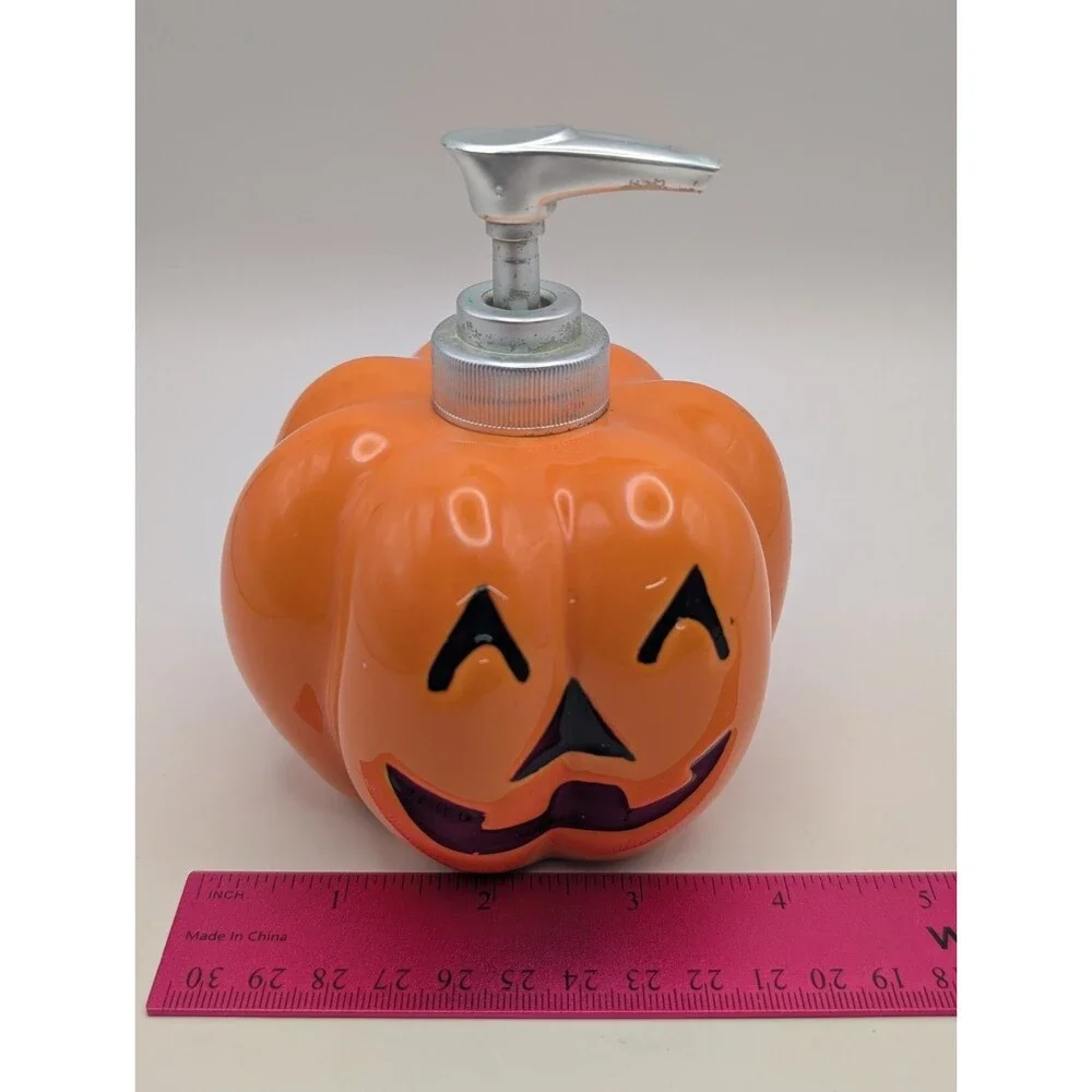 Vintage Halloween Ceramic Pumpkin Soap Dispenser Jack O Lantern Lotion Pump Fall